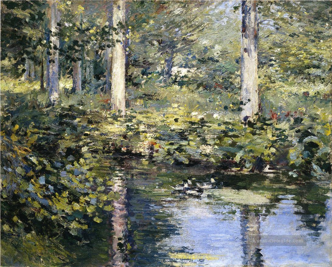 The Duck Pond impressionistische Landschaft Theodore Robinson Fluss Ölgemälde